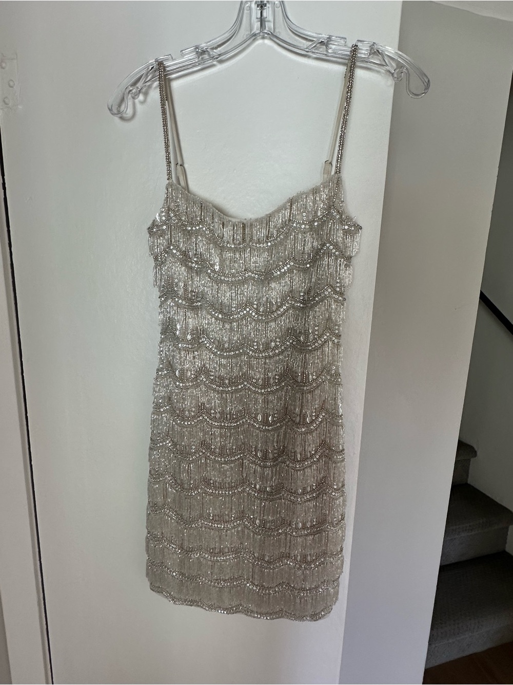 Rachel Gilbert Silver Beaded Fringe Mini Dress
